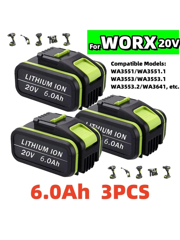 Voor Worx 20V 6.0Ah Oplaadbare Lithiumbatterij voor alle WORX Power en Tuingereedschap WA3553 WA3551 WA3553.1 WA3570 - afbeelding 2