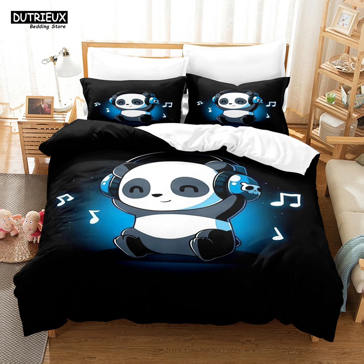 

Cartoon Chinese Panda Bedding Set Soft Double Queen King Twin Size Duvet Cover Kids Girls Room Decor White Bed Linen