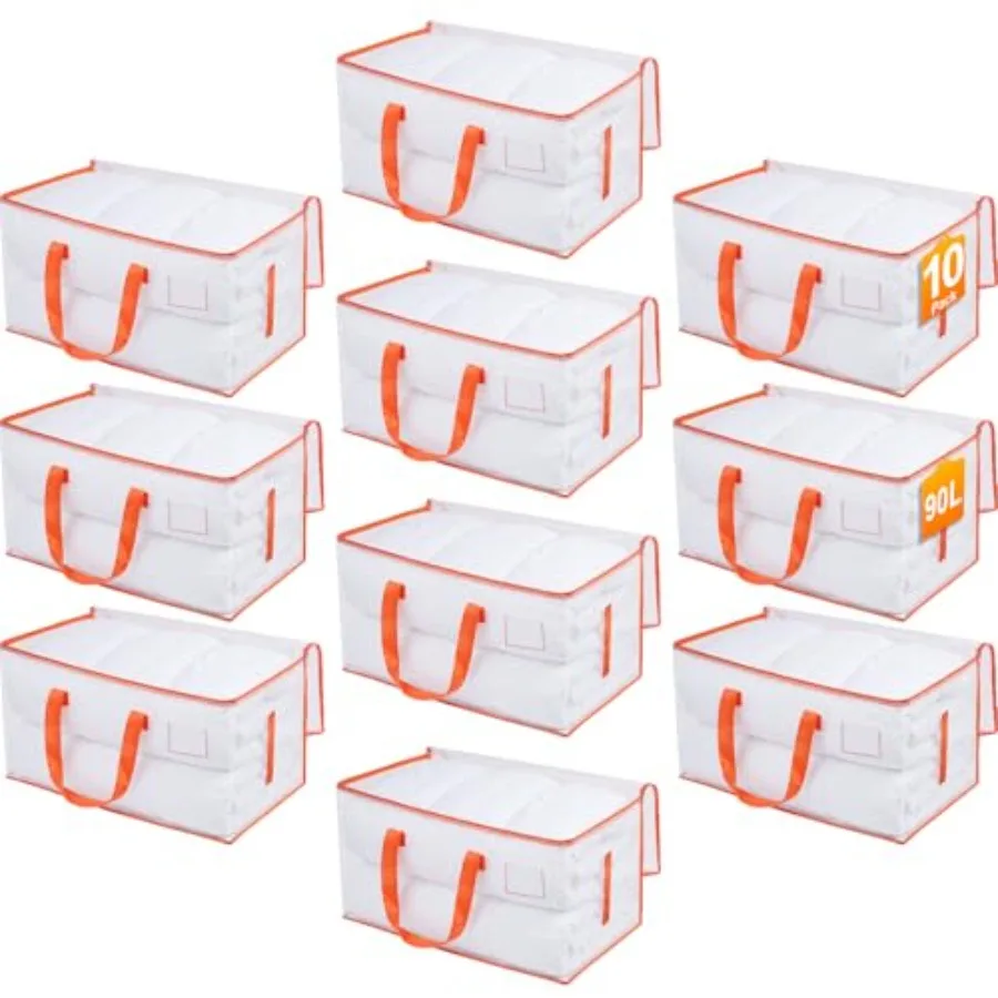 

Прочные прозрачные сумки для переезда с оранжевыми ручками, 10 штук в упаковке, для хранения одежды и постельного белья, особо большие, 27"x14"x15", 24 галлона