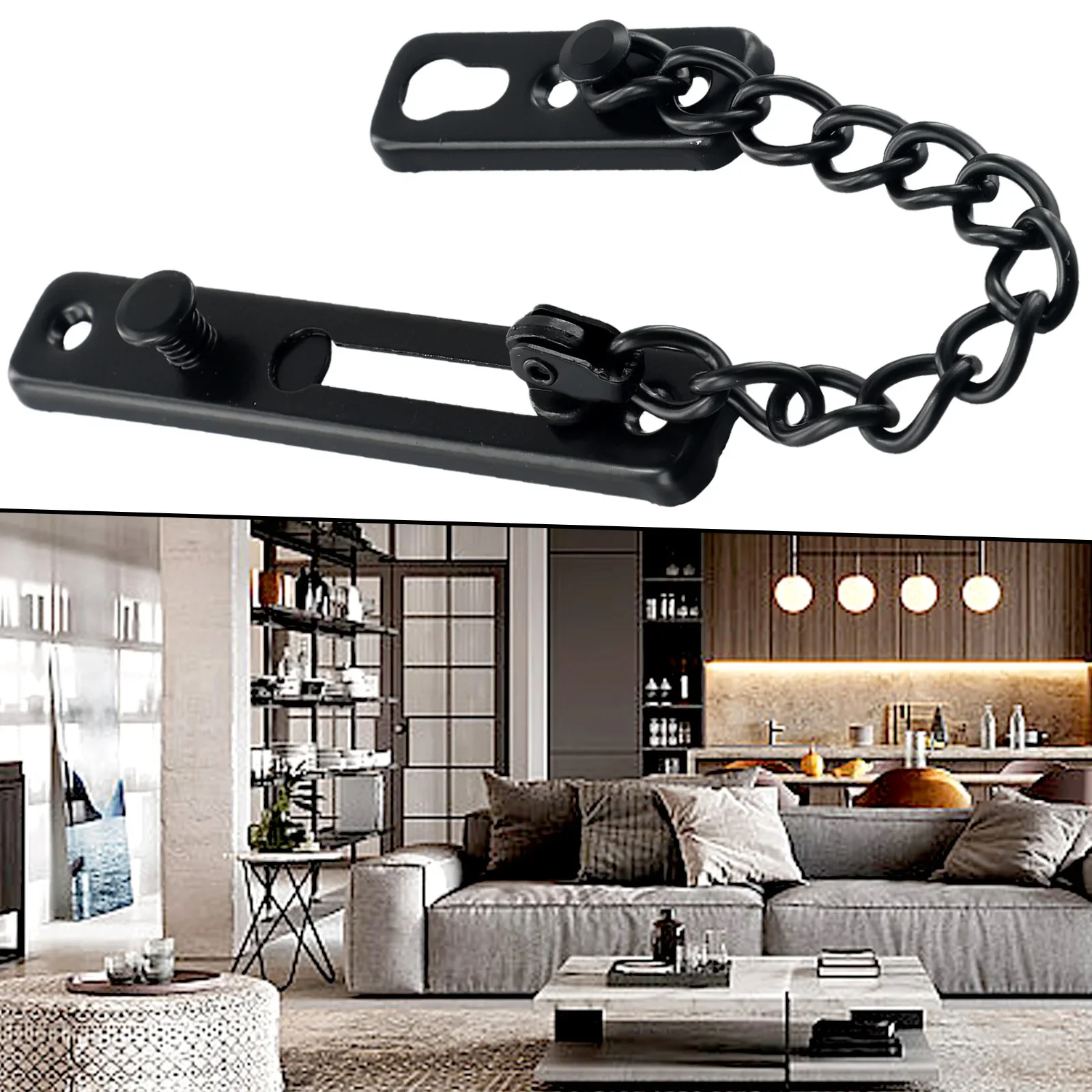 ~ 1 pieza de puerta, 1 cadena, 1 pestillo, 1 perno, 1 restaurador, 1 seguridad, 1 cerradura de guardia, captura deslizante, cadena de puerta de seguridad para el hogar de acero inoxidable