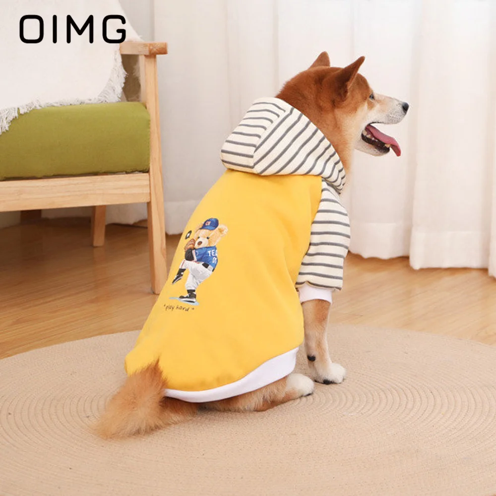 OIMG Autumn Winter Small Medium Large Dogs Hooded Sweater Warm Labrador Golden Retriever Shiba Inu Hoodie Stripe Pet Dog Clothes