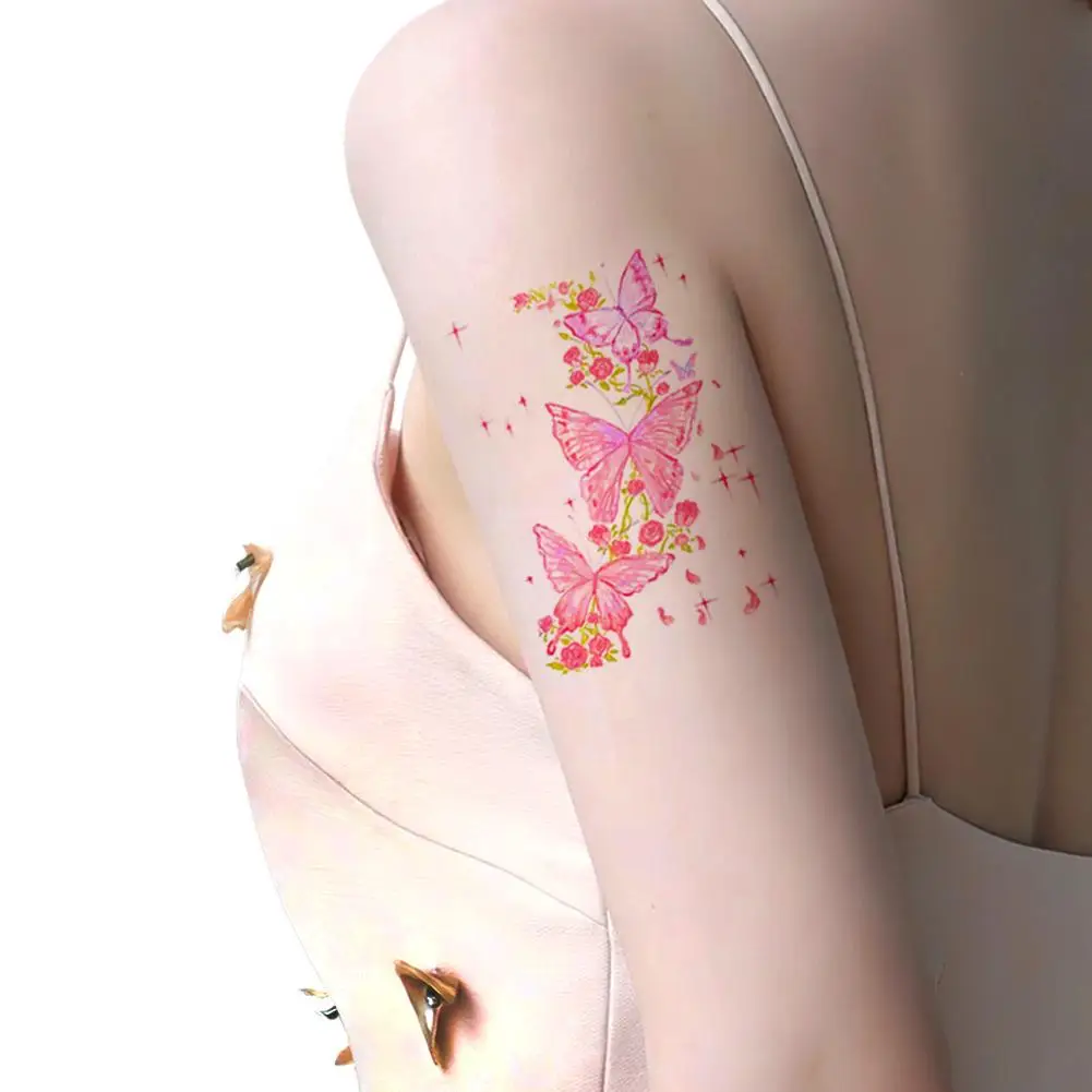 Autocollants de tatouage papillon colorés pour filles, imperméables et durables, simulation de dopamine, décor de fête