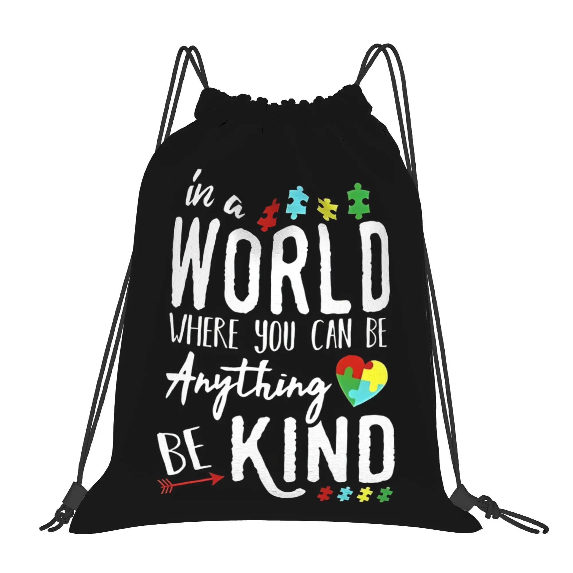 Autism Awareness  Portable Hiking Drawstring Backpack Riding Backpack Gym Shoes Drawstring Bags