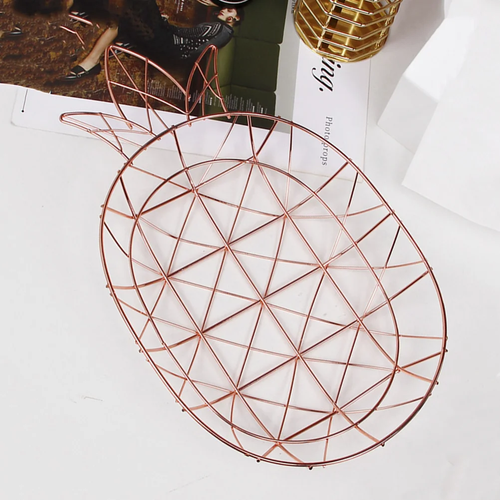 

Hollow Iron Rose Gold Fruit Basket Pineapple Shape Fresh Kitchen Vegetable Container Snack Tray Holder Wire Fruit Basket