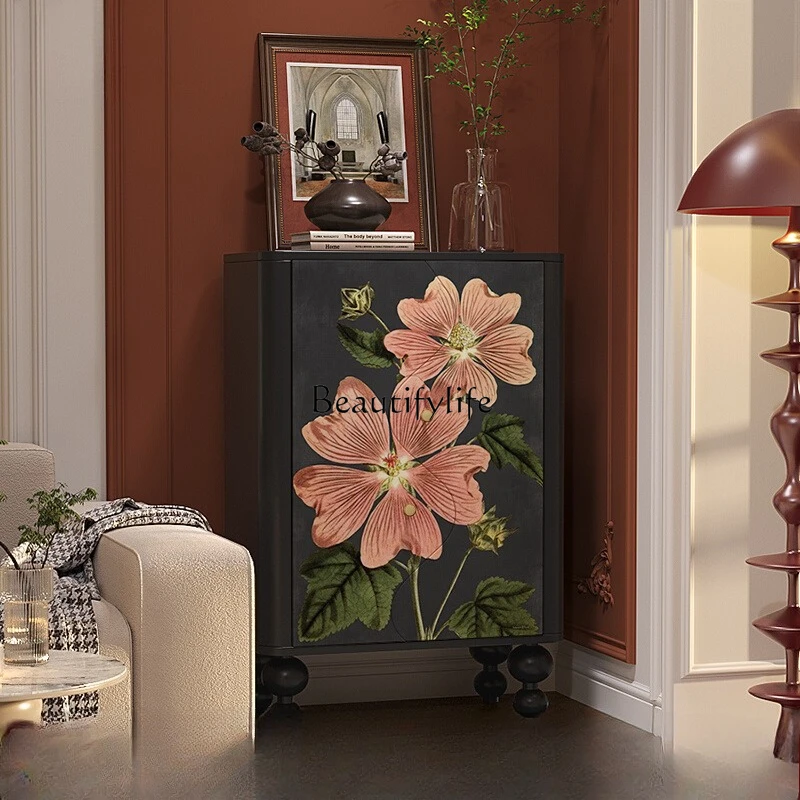 

French solid wood door entrance locker living room wall integrated storage cabinet