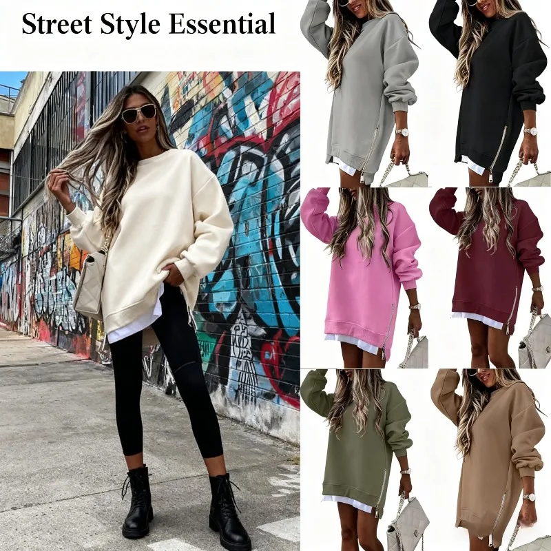 

Women's 2025 Autumn/Winter Fashion Patchwork Side-Zip Pullover Hoodie