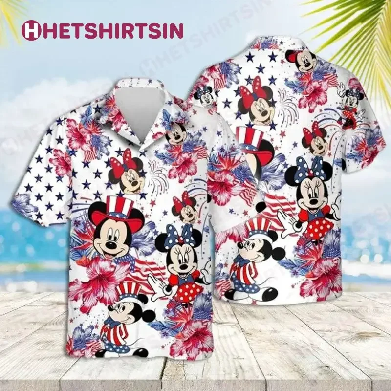 TureMouse-Chemises hawaïennes à manches courtes pour hommes, chemises boutonnées, mode vintage, plage décontractée Disney