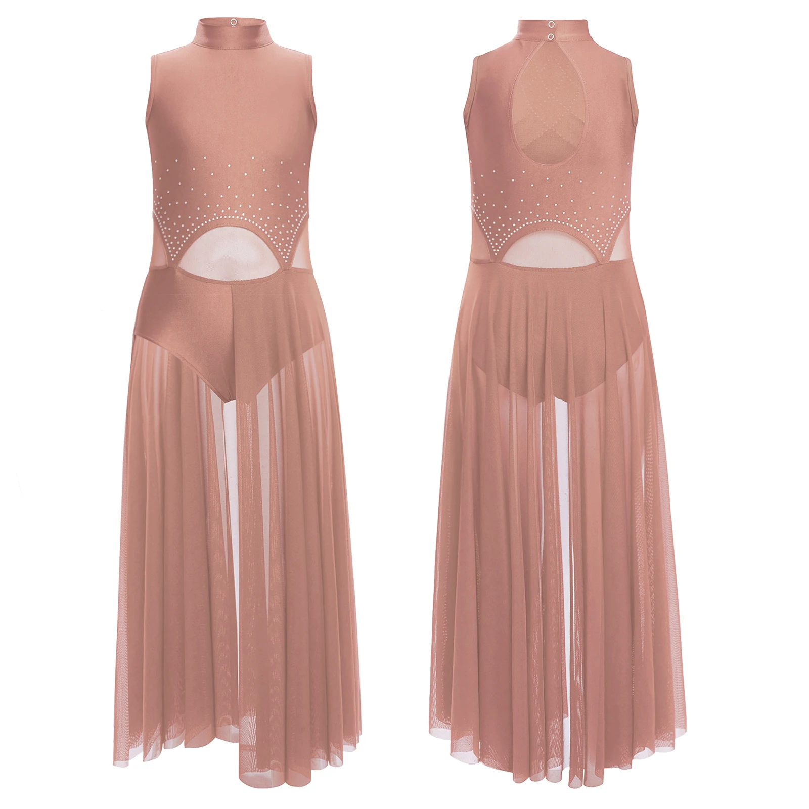 الفتيات فستان رقص غنائي الراين الباليه فستان معاصر بلا أكمام بقماش شفاف سبليت الجمباز الشكل التزلج ازياء #3