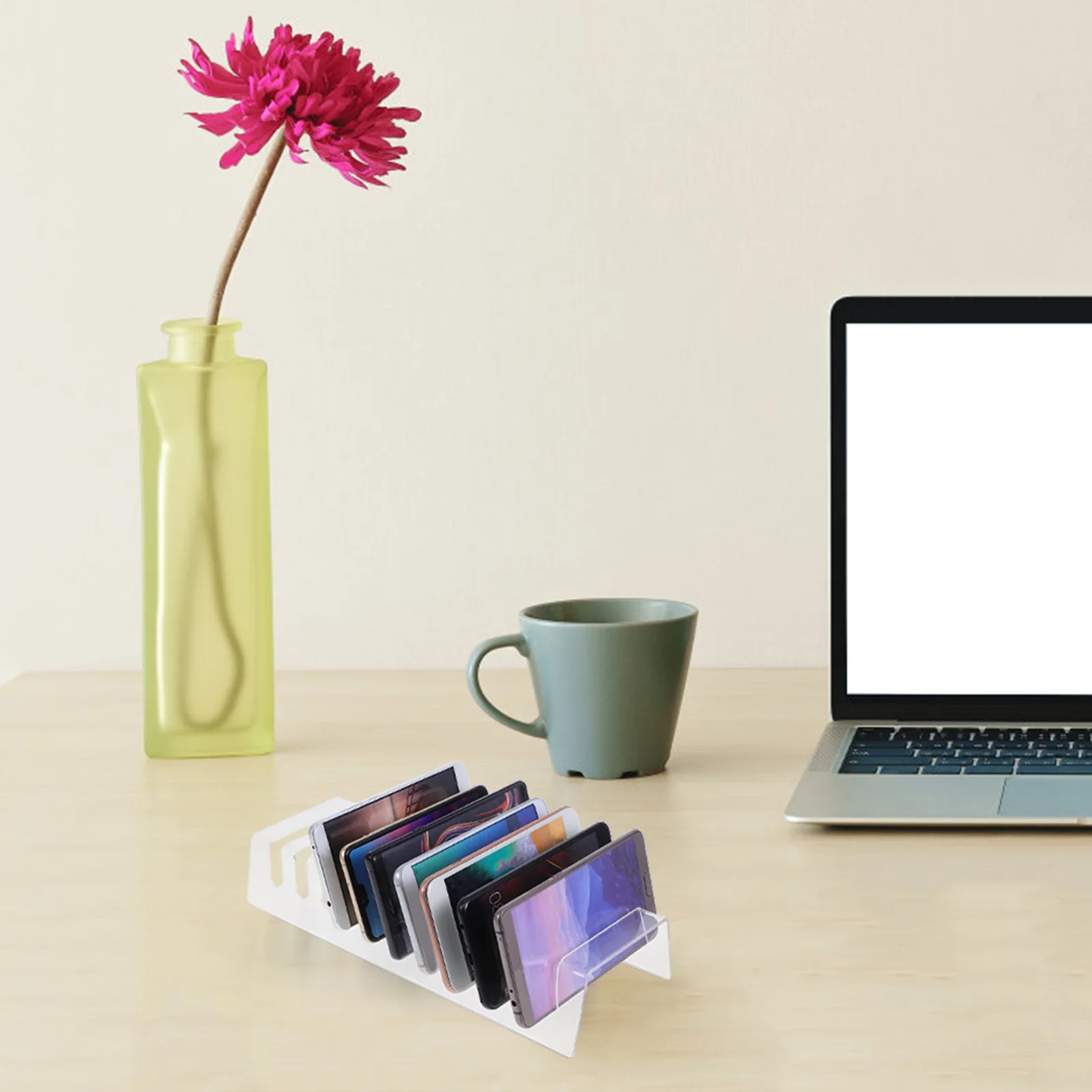 Portable Acrylic Phone Holder Stand for Desk Classroom Use Clear Multi Device Organizer Rack Charging Station Display Accessory