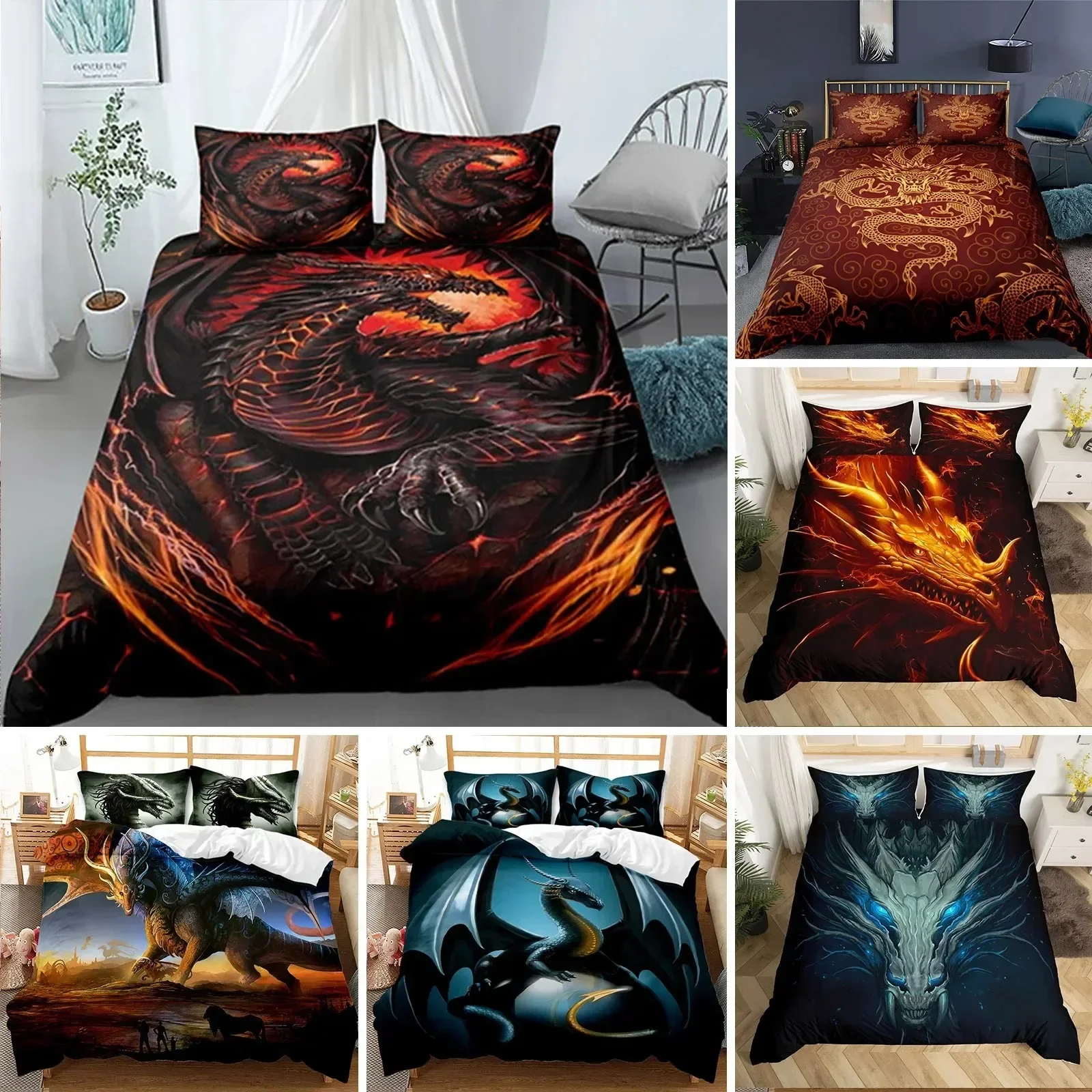 Scientisfictional Dragon Bedding Set Boys Girls Twin Queen Size Duvet Cover Pillowcase Bed Kids Adult Fashion Home Textileextile