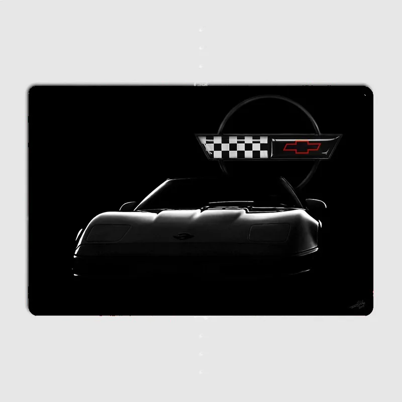 Retro Classic C4 Corvette Silhouette Sports Car Poster Metal Sign Garage Automobile Club Tin Custom Home Wall Decor Room Decor