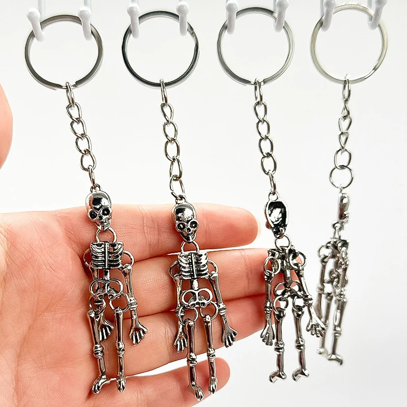 Multi-jointed Skeleton Keyring Car Charms Horror Pendant Halloween Ghost Head Jewelry Gift