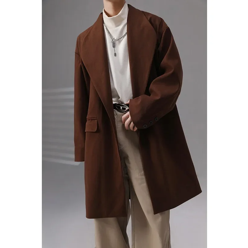 

Woolen Coat Men's Loose Woolen Medium Long Style 2024 Autumn and Winter Warm and Handsome Windbreaker Jacket