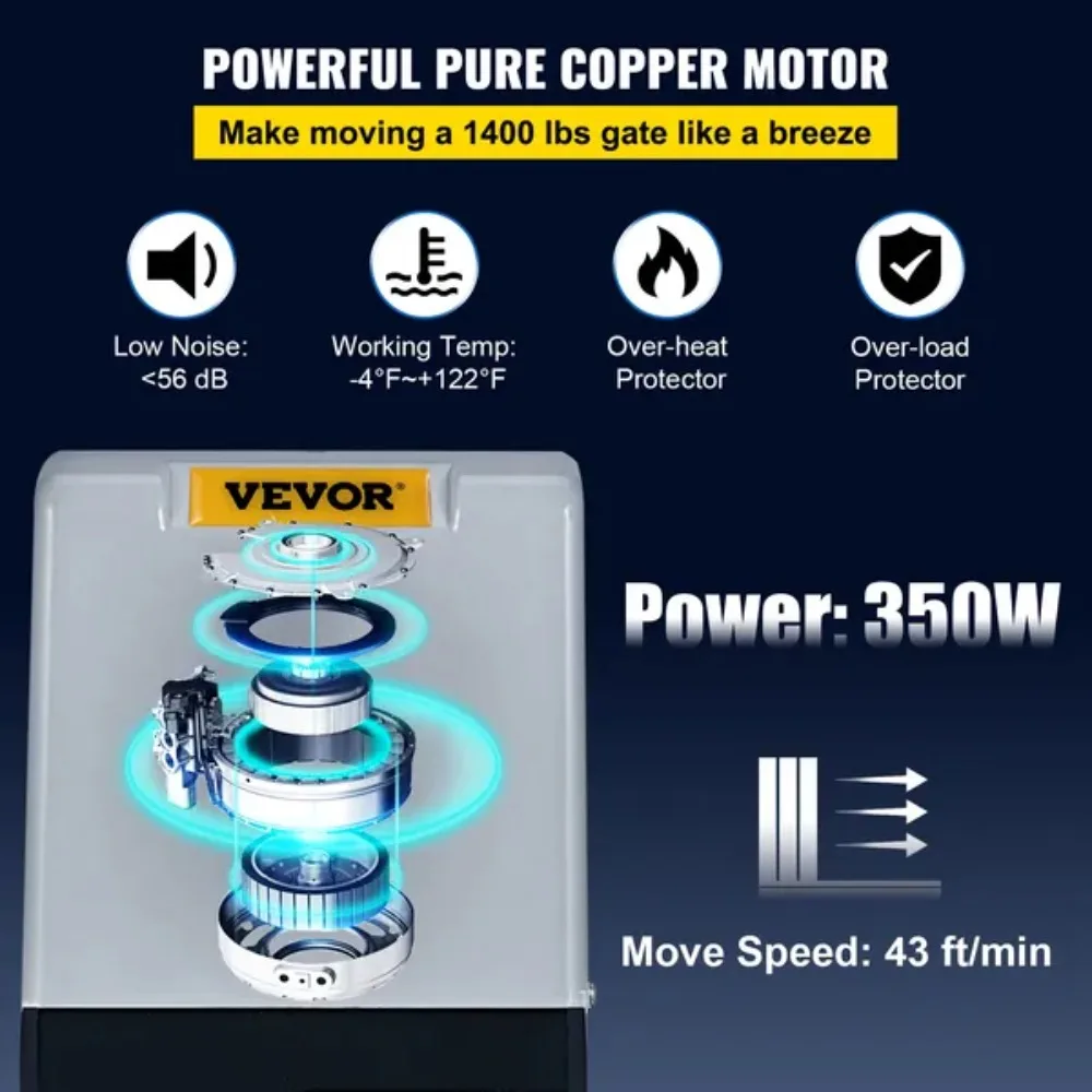 Automatic Sliding Gate Opener 1400LBS, 2 Remotes, 40ft/min, Electric Rolling Gate Motor