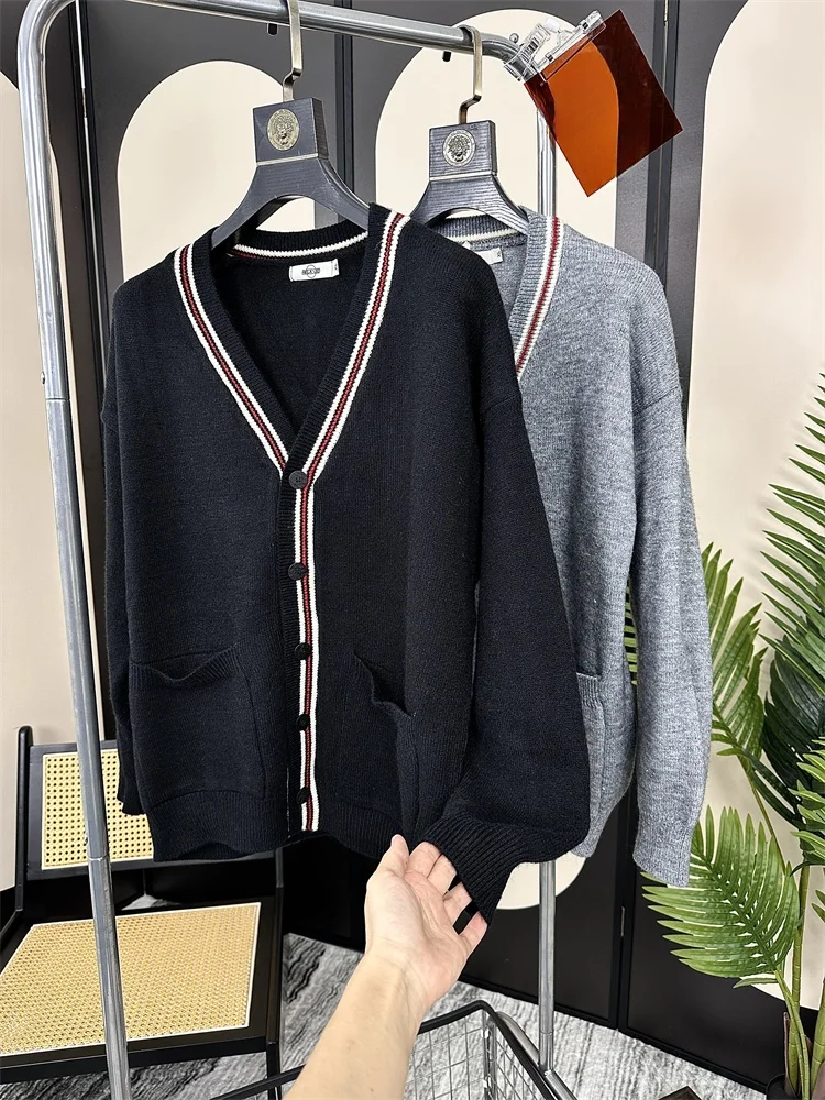 

Модный вязаный свитер, мужской свободный свитер с v-образным вырезом и большим цветочным узором, осень-зима, свитер с имитацией мочи Crt Long Sve