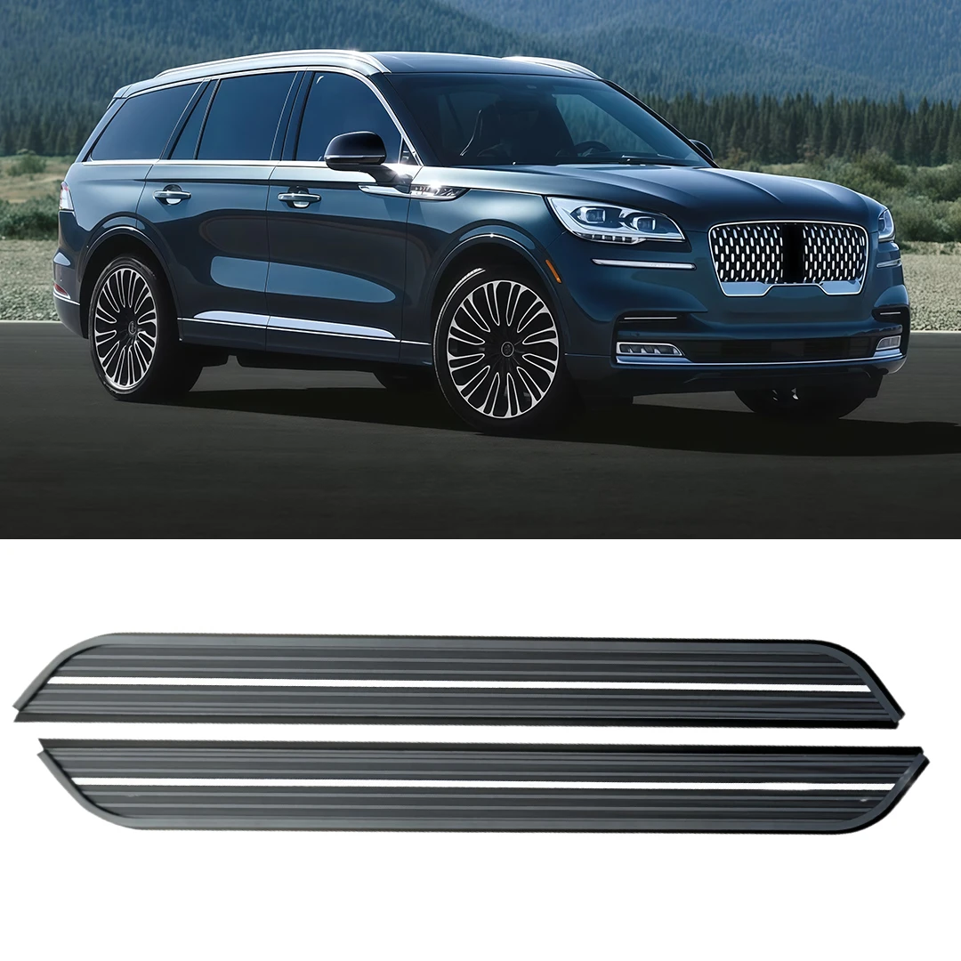 2Pcs Black Aluminum Runnings Boards Textured Anti-Slip Surface Fits forLincoln Lincoln Aviator 2020-2023 2024 2025 Fixed Door
