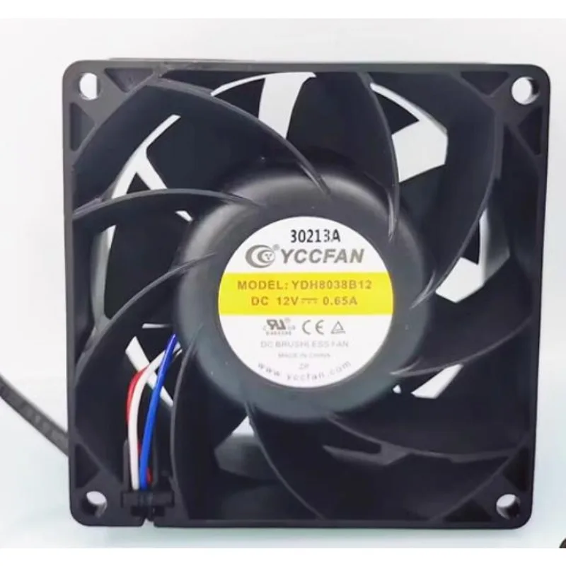New Cooler Fan for YCCFAN YDH8038B12 Double Ball Bearing 12V 0.65A Alarm PWM Cooling Fan 8038 8CM 80 * 80 * 38MM