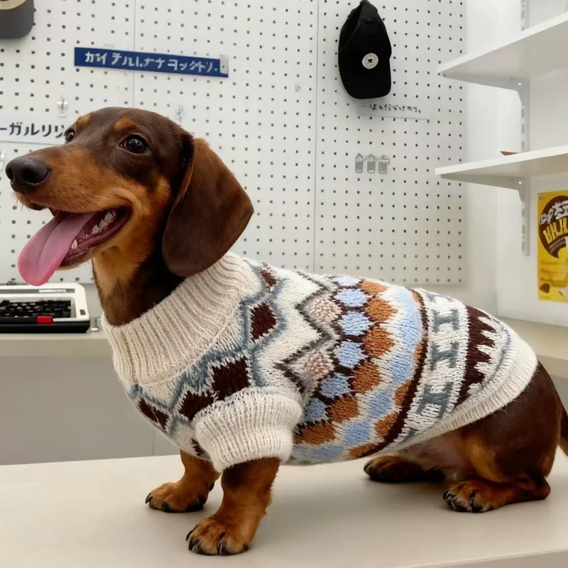 Bohemia-Pullover für Wiener Hunde, handgestrickter weicher Herbstmantel für Dachshunde, dicke warme Loungewear für Dackel, kleine mittelhohe Hunde – Detail 5