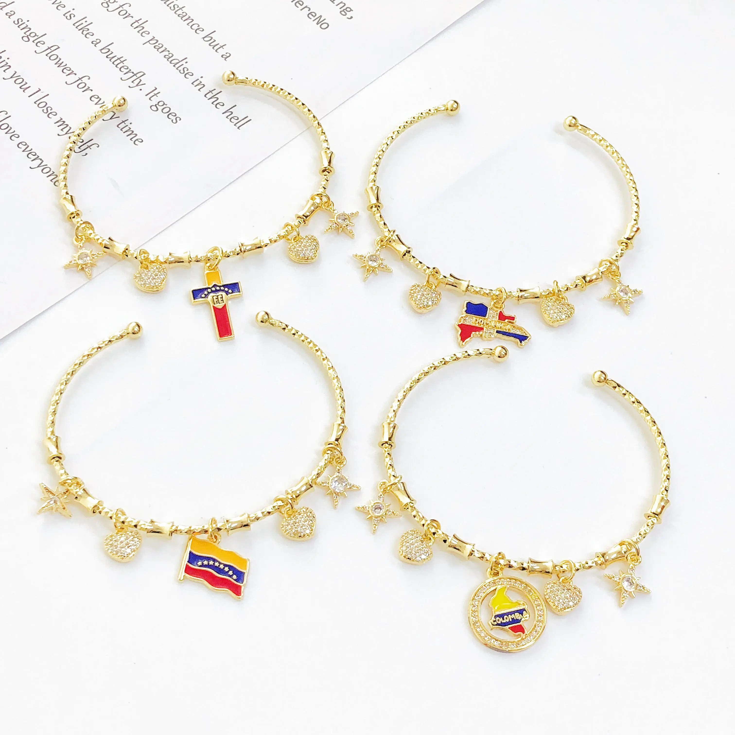 مطلية بالذهب علم البندقية نجمة الزركون الإسورة كاندي سوار كلاسيكي للرجال والنساء مجوهرات اليوم الوطني هدية عيد ميلاد