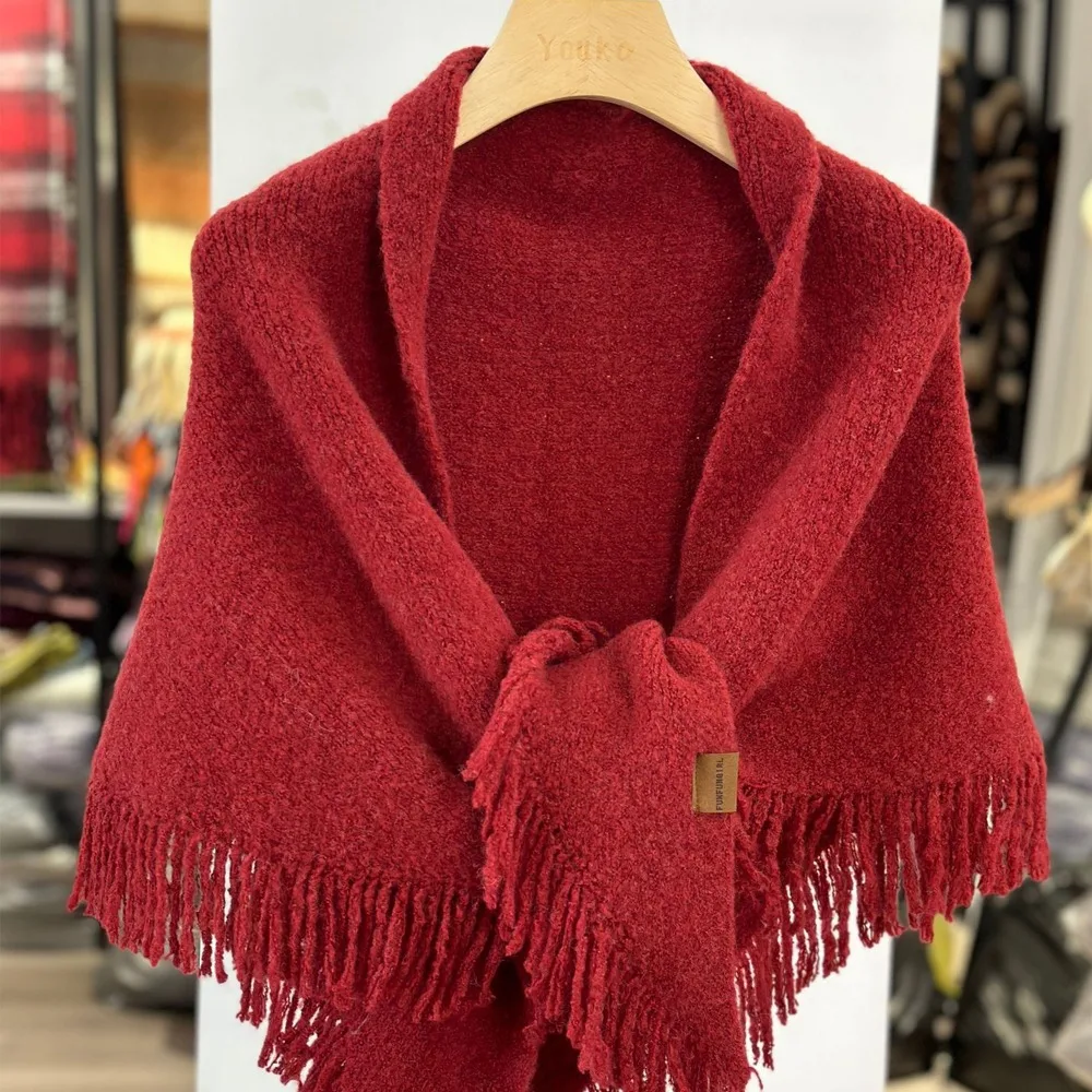 High Quality Winter Triangle Shawl Knitted Thickned Shawl Wraps Versatile Tassel Cold Proof Warm Scarf for Women