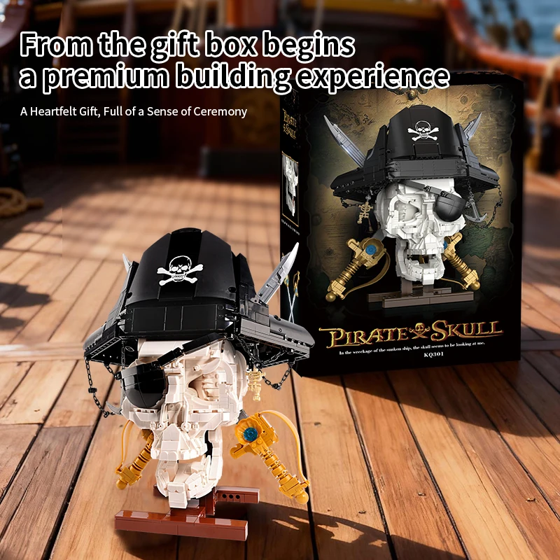 Simulated pirate skull model assembly kit, home toy, decoration, building toy, educational toy, building blocks, birthday gift