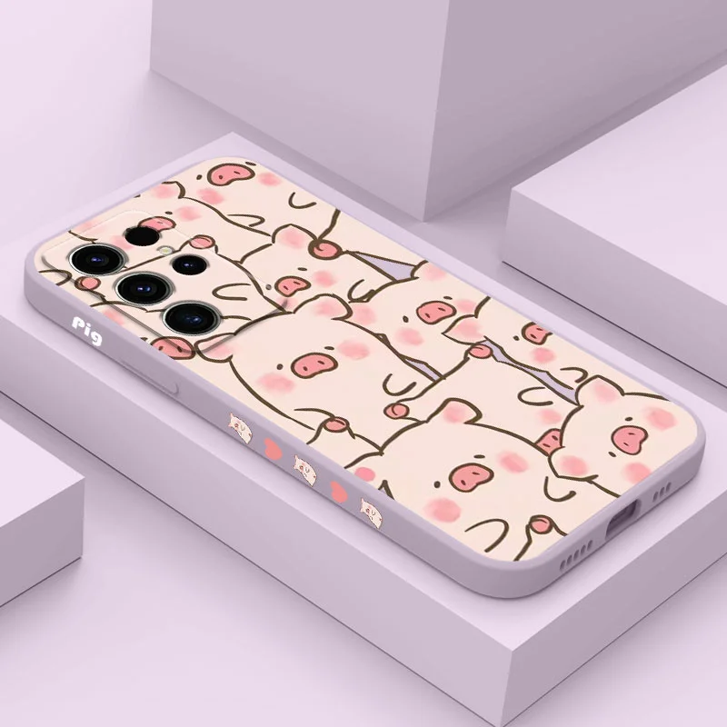 Cute Pink Pig Phone Case For Samsung Galaxy S24 S23 S22 S21 S20 S10 S10E Ultra Plus FE Note 20 Ultra 10 Plus Cover