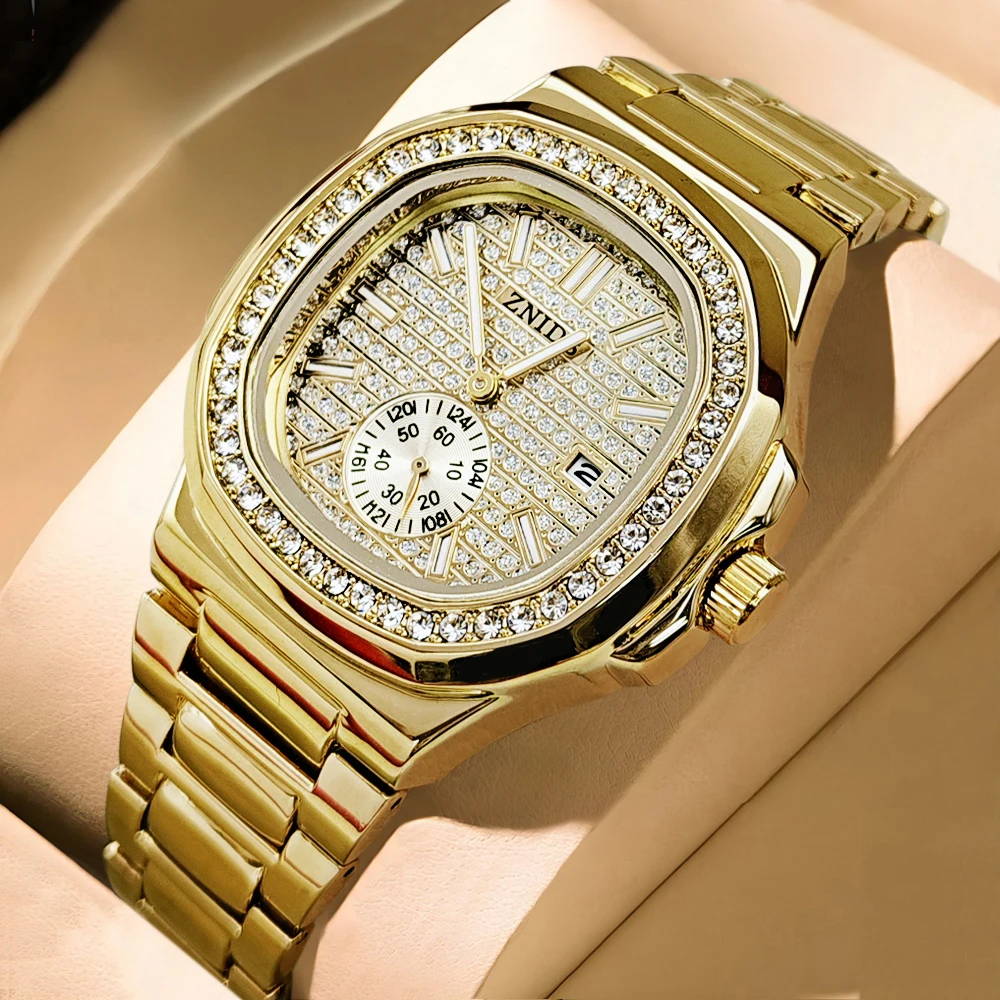 ساعة رجالية مربعة كاجوال من سلسلة نوتيلوس ماسية كاملة الراقية، عصرية، بسيطة، فريدة من نوعها، رائعة، متعددة الاستخدامات، أنيقة، على طراز الشارع، مقاومة للماء، تقويم، ساعة يد رجالية عصرية