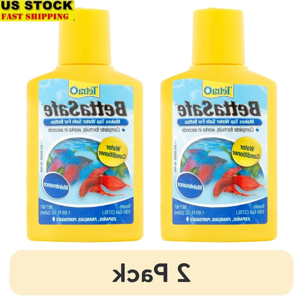 Paquete de 2 acondicionadores de agua para acuario BettaSafe, 1,69 oz, reduce el estrés, de acción rápida, neutraliza el cloro, amoníaco, metales pesados seguros