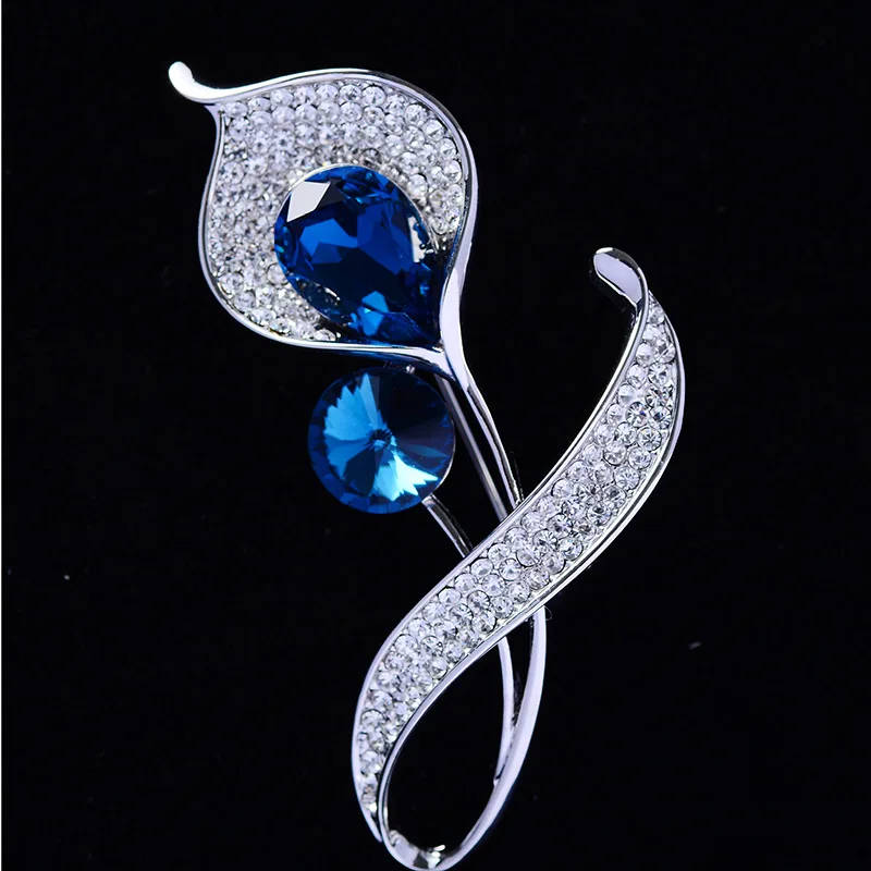 Exquisite Crystal Calla Lily Brooch for Women's Clothing Dress Pin Fashion Business Lucky Jewelry