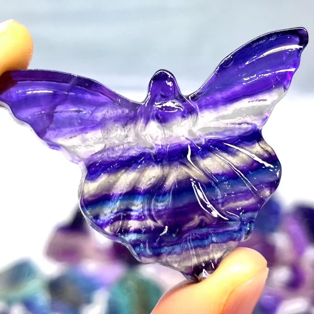 

1 Pc Natural Stone Rainbow Fluorite Fairy Butterfly Handmade Carved Figurine Home Decor Ornament Fashion Jewelry Gift