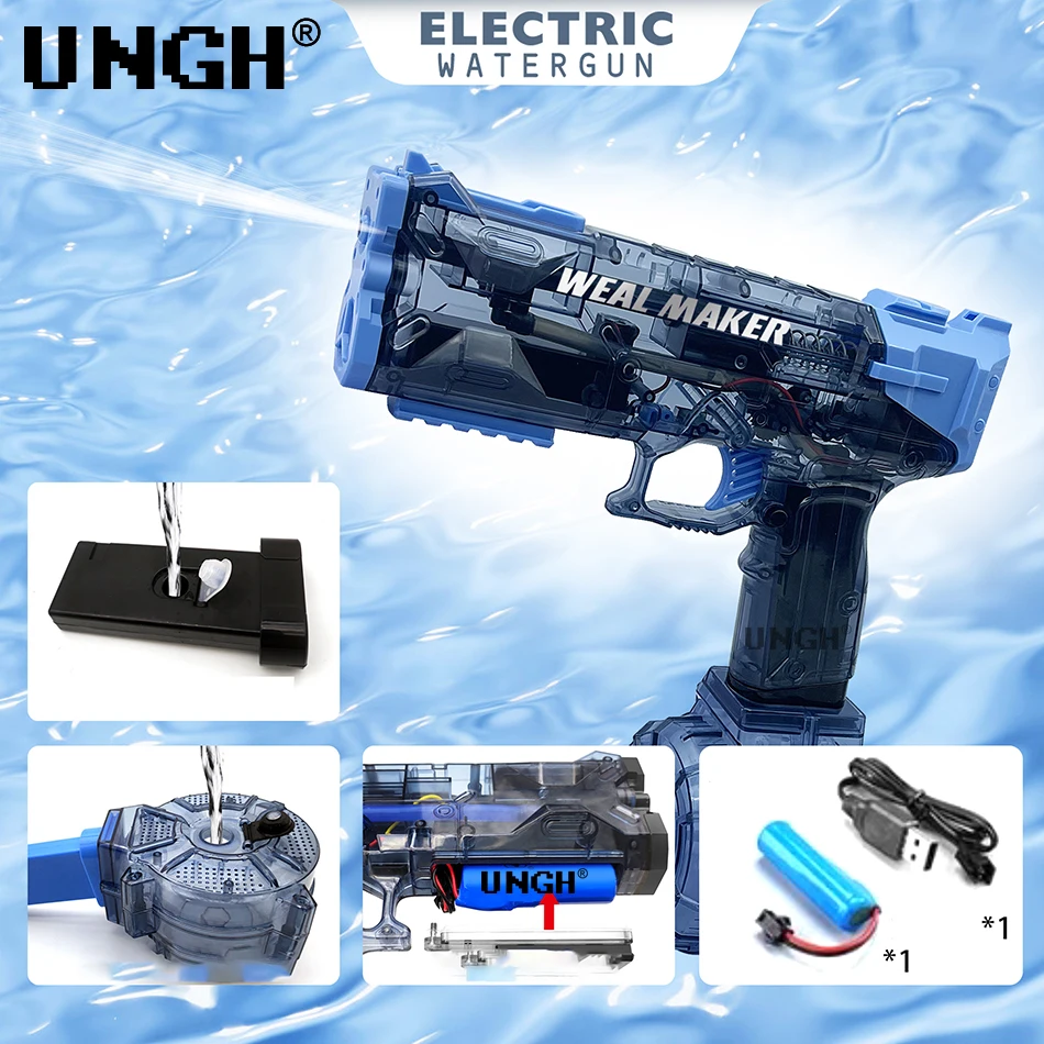 UNGH Automatic Water Gun Electric UZI Pistol Shooting Toy Summer Beach Toy For Kids Children Boys Girls Adults Water Fight Game