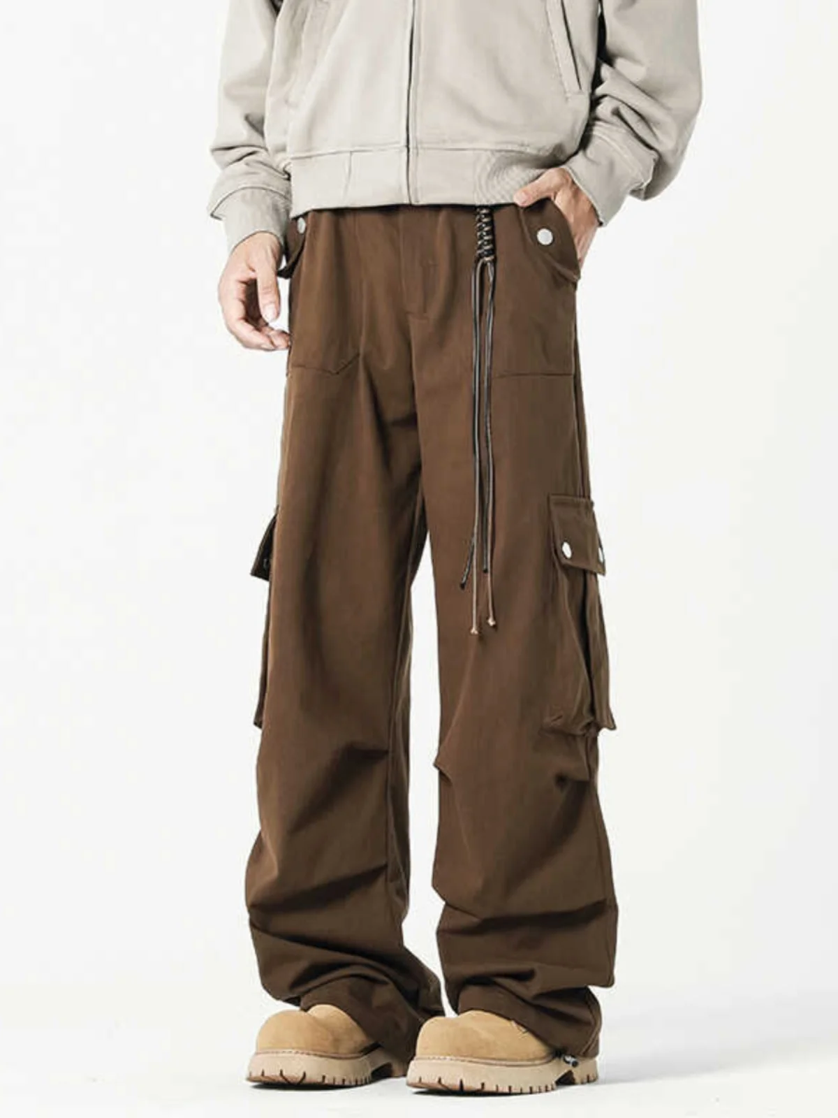 

Retro American Brown Paratrooper Work Pants Men's Loose Straight Leg Casual Trousers Women's Autumn Faion Brand