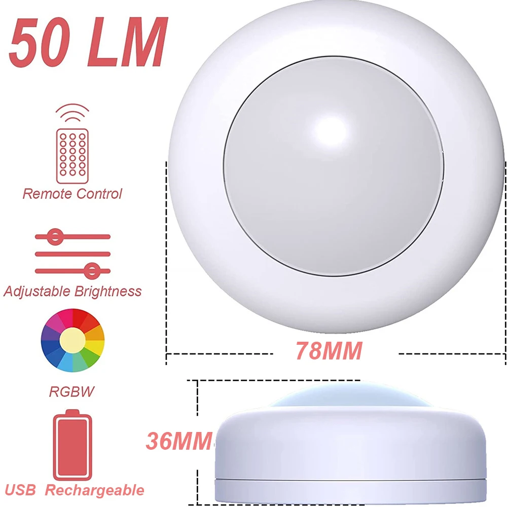 Imagem -02 - Pacote Rgbw Carga Usb Led Puck Luzes 16 Cores Pode Ser Escurecido sem Fio sob as Luzes do Armário para Prateleira Cozinha Armário Noite Lâmpada 3