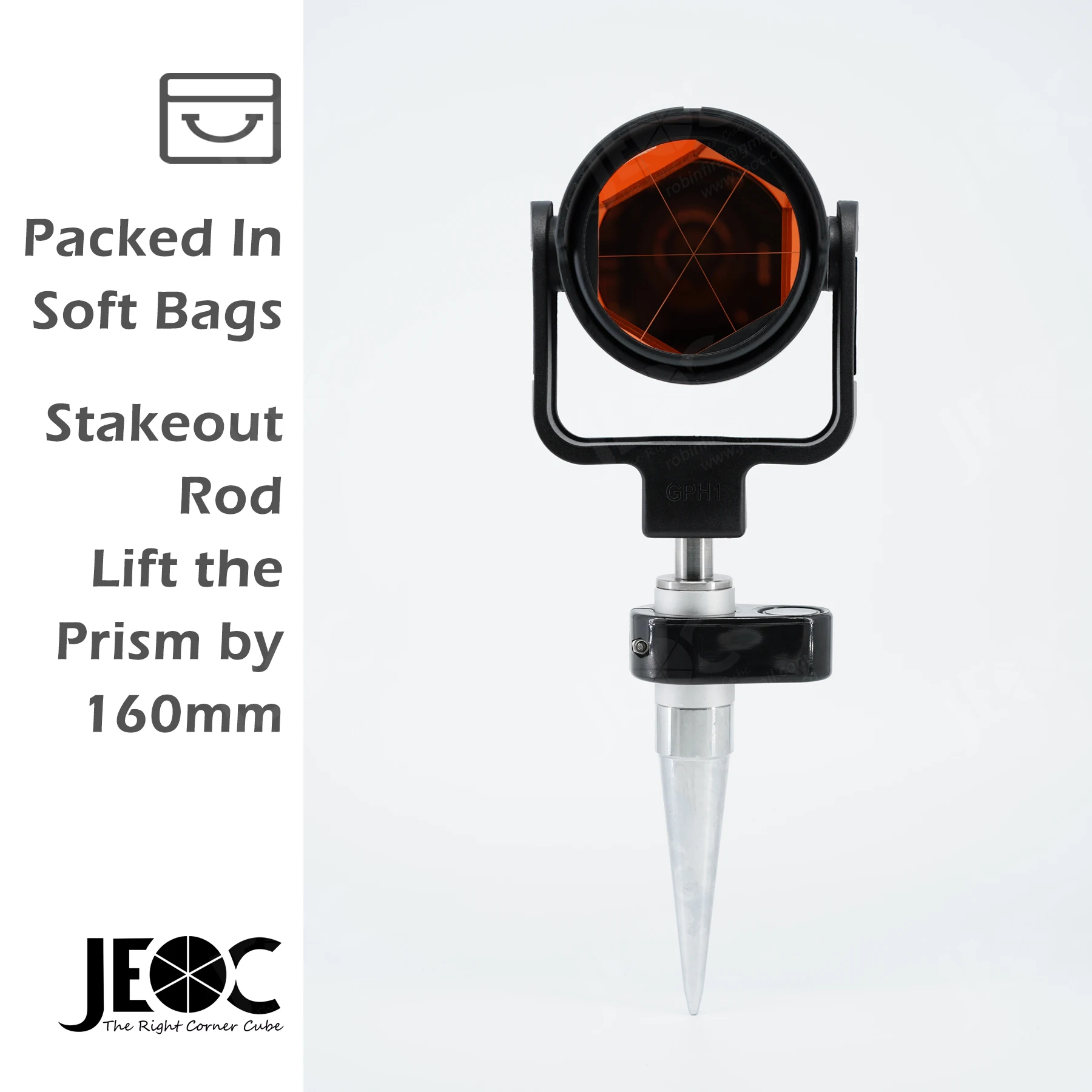 JEOC Reflective Prism with Mini Stakeout Rod, Surveying Reflector GPR1 for Leica Total Station,160/300mm Pole Topography