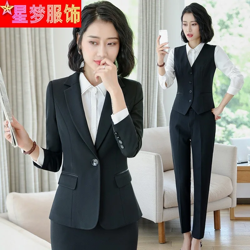 1105Gray Suit Female Business Style Formal Suit Work Clothes Interview SuitOLLong Sleeve Business Suit Workwear