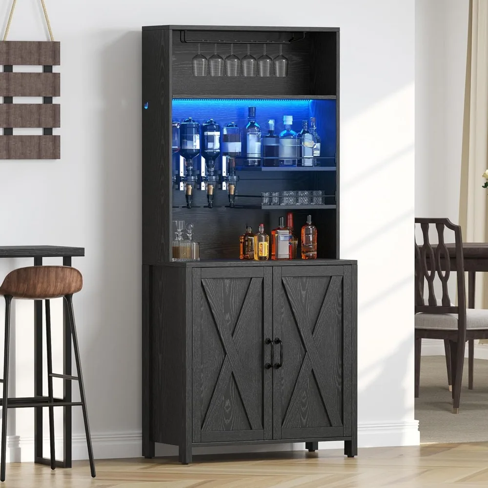 

LED Bar Cabinet with Storage, 71"Tall Wine Bars Cabinet for Liquor & Glasses, 4-Bottle Liquor Dispenser & Wine Rack, Bar Cabinet
