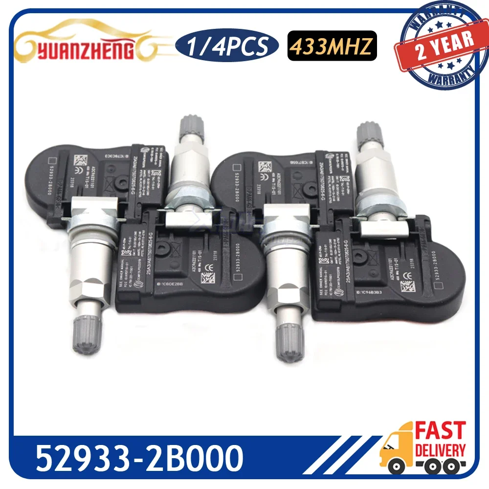 

1/4pcs TPMS Tire Pressure Sensor Alarm Monitor Systems 52933-2B000 for Hyundai Santa Fe Sonata Kia 2012 433MHz 529332B000