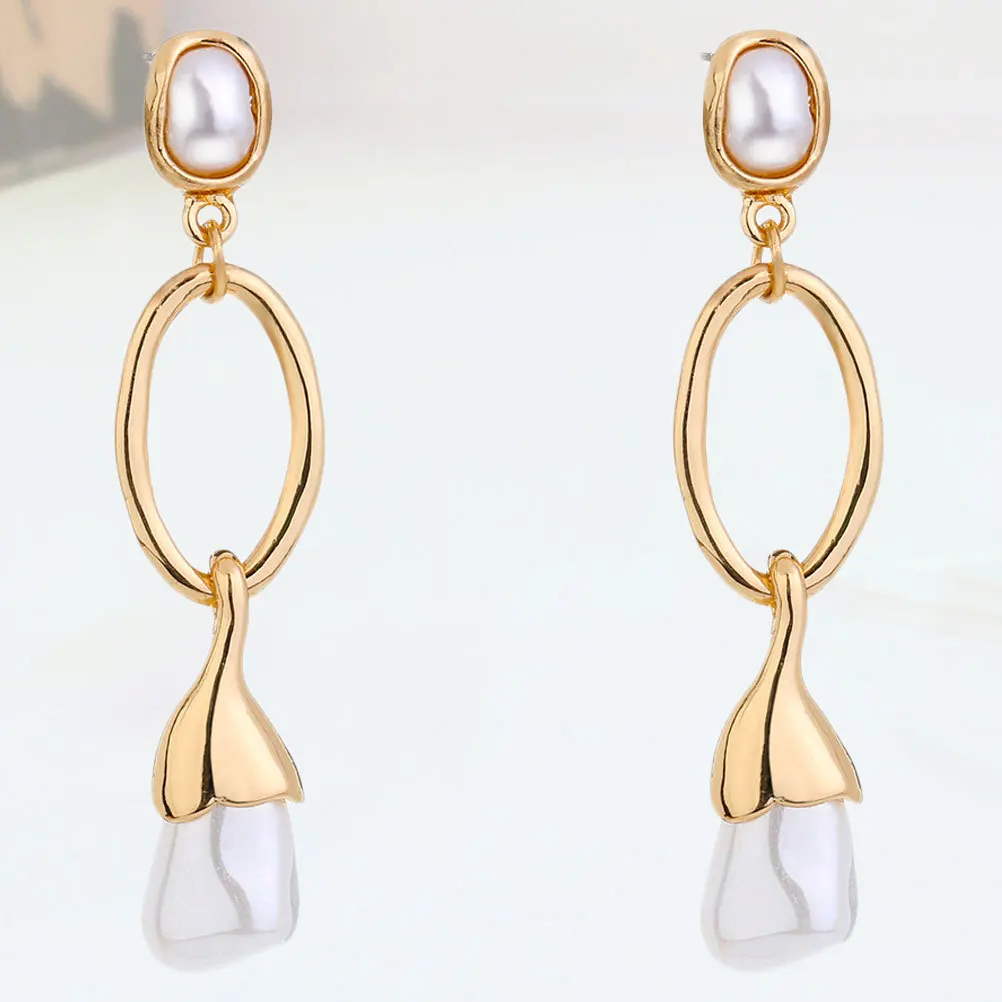 1 زوج أقراط اللؤلؤ الرجعية الحجر الطبيعي طويل هامش الأذن المعدنية مجوهرات للعمل اليومي حفلة الذكرى أزياء المرأة الأذن