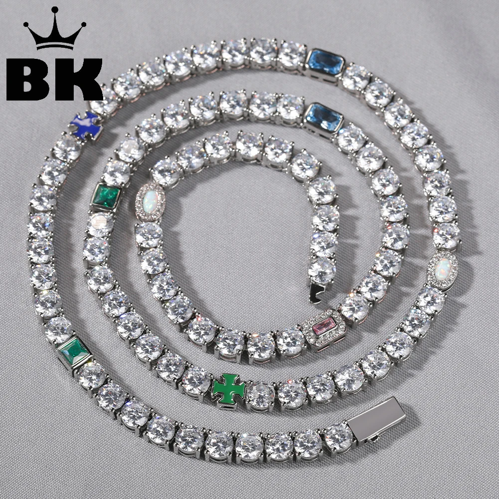 

THE BLING KING 5mm Personalized Cross Tennis Chain for Women Iced Out Blue Gem With Cz Opal Necklace Fashion Tennin Chain