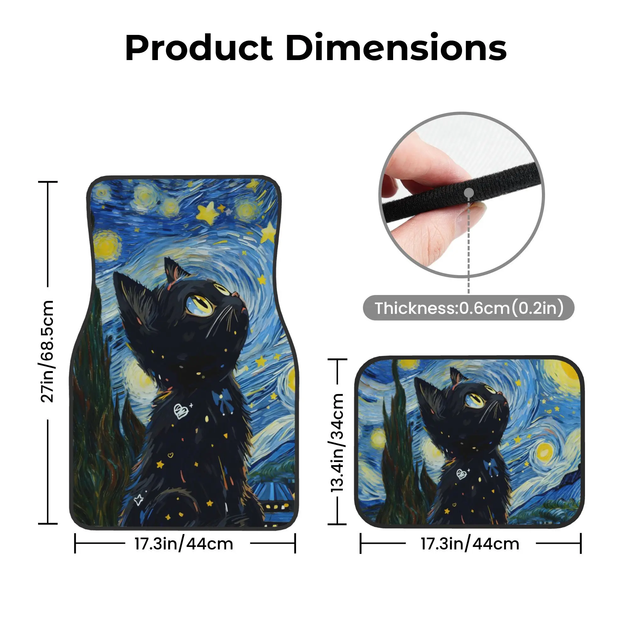 Set Of 4 Van Gogh'S Starry Night Cat-Themed Car Floor Mats, Fashionable And Easy To Maintain, Designed To Fit For All Vehicle Ty