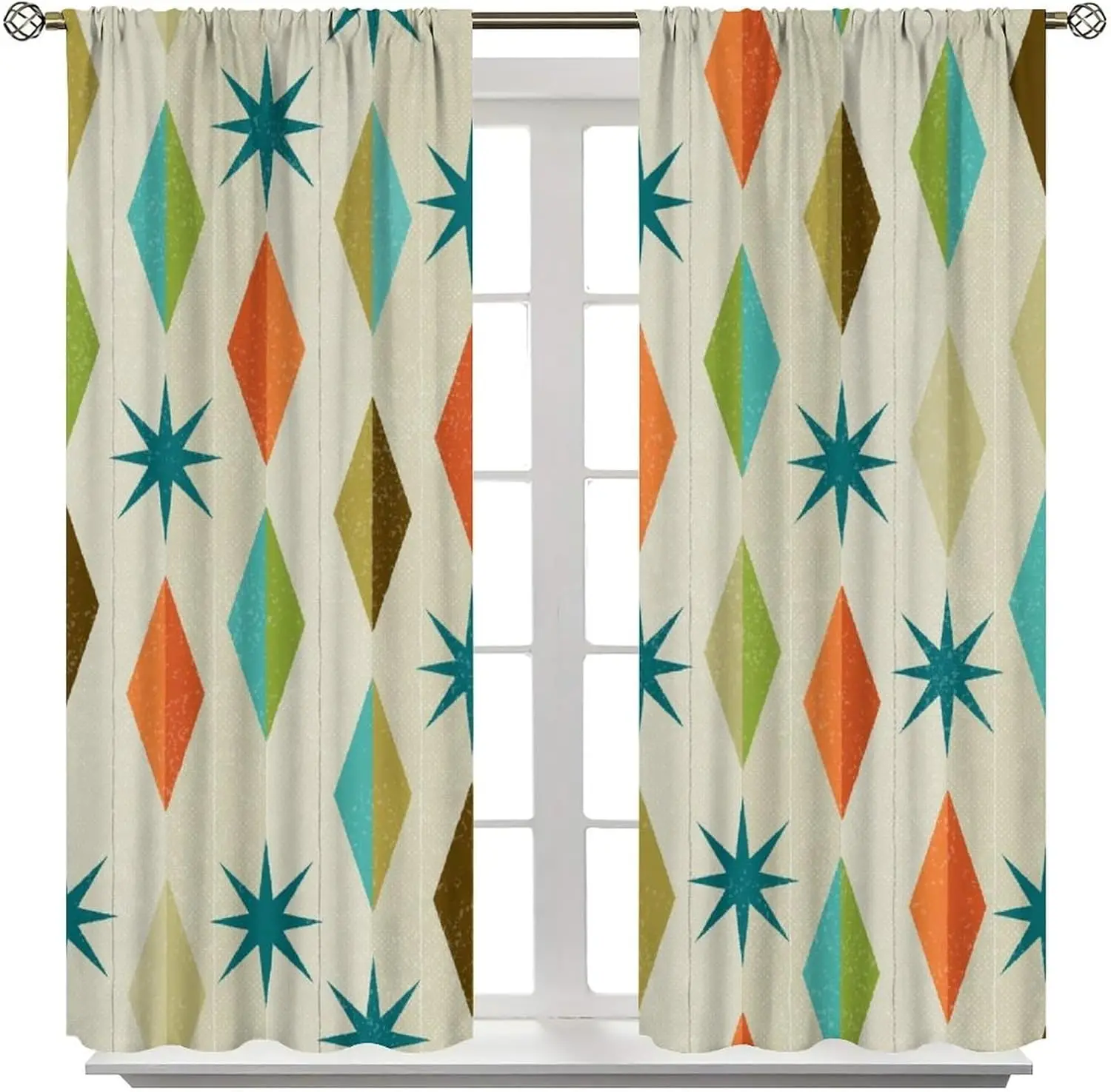 Mid Century Grunge Atomic Curtains Modern Pattern Thermal Insulated Rod Pocket 2 Panel Drapes for Bedroom Living Room