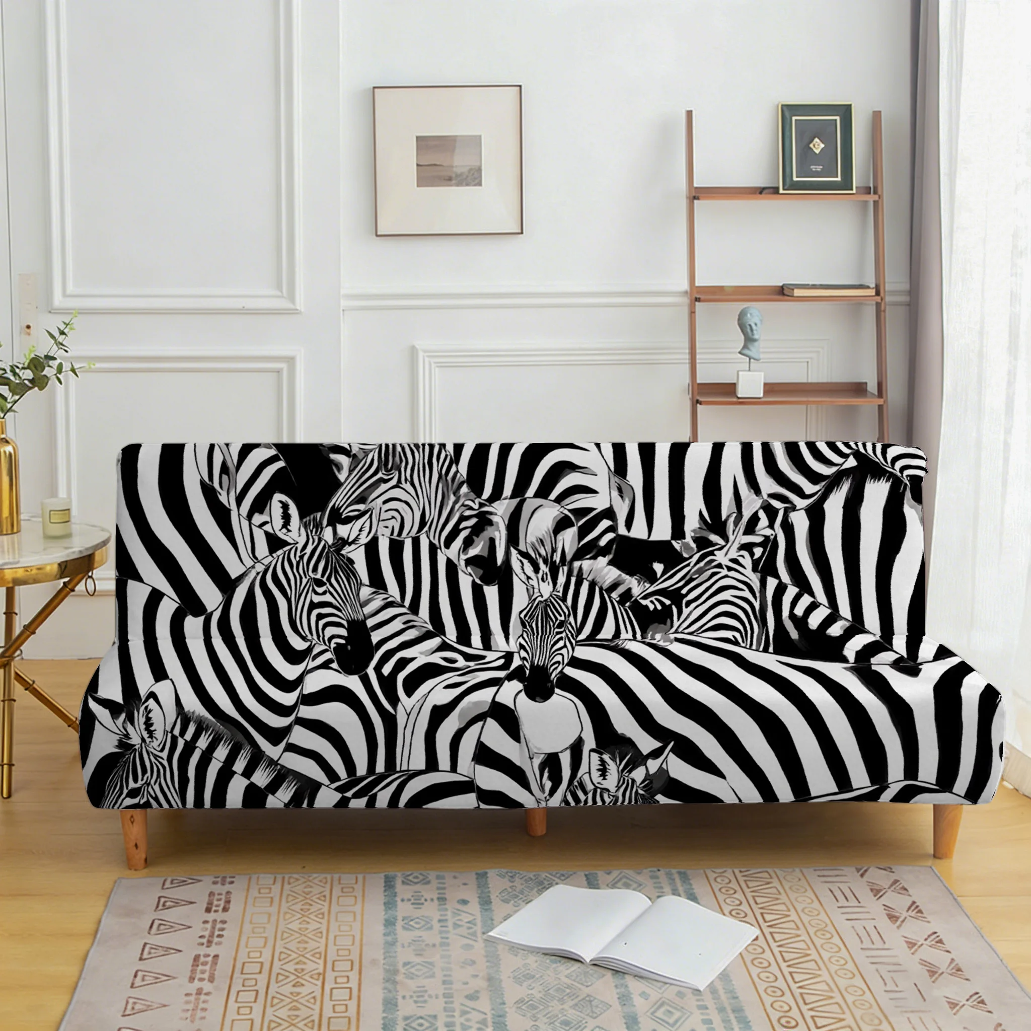 Cool zebra pattern sofa bedspread, elastic sleeveless sofa cover, dustproof and non-slip furniture protective cover