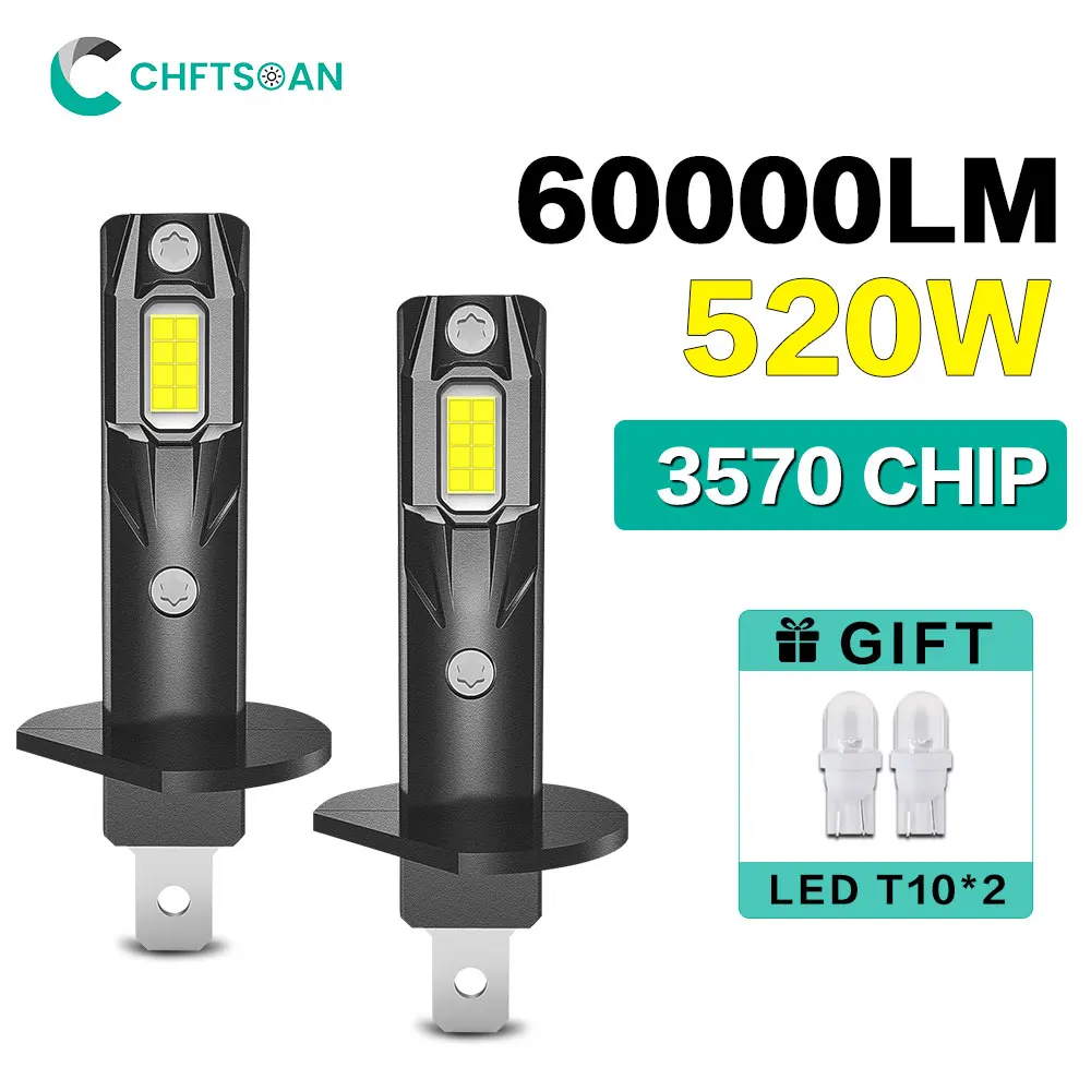 Chftsoan-lâmpada do farol LED, farol de alta potência, Canbus, Plug and Play, H3, H4, H7, H11, 9005, 9006, 10-32V, 520W, 60000LM, 6000K