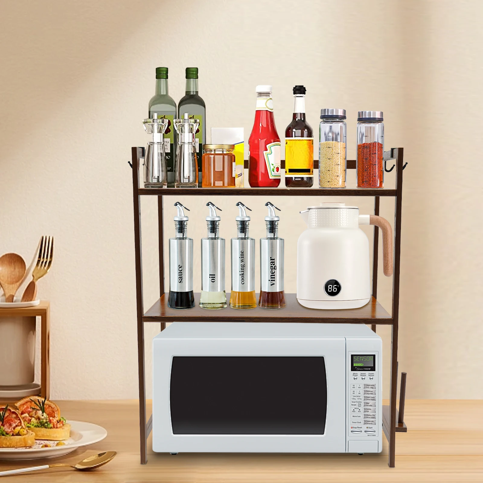 

Kitchen Rack Large Capacity Microwave Oven Stand Storage Shelf Organizer Rack for Bars/Laundries/Hospitals/Garages