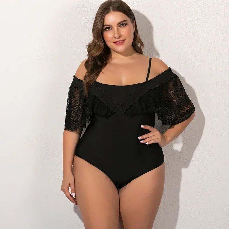 New Sexy Mesh Women Swimwear with Shorts Plus Size Bathing Suit 2025 Mujer Retro Skirt Flat Corner Large Size Swimsuit Black