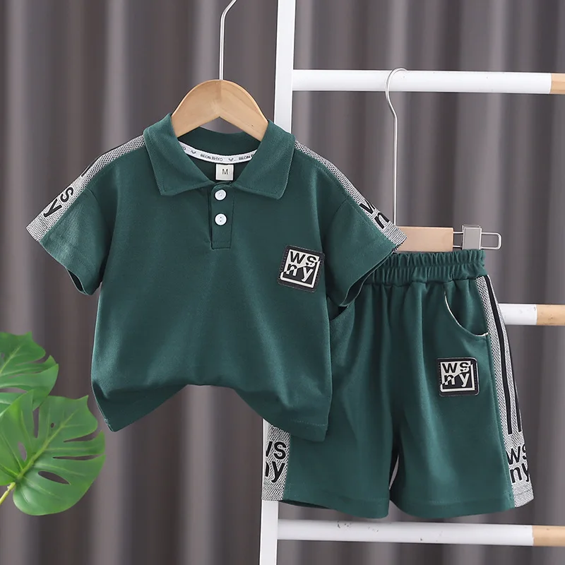 

Baby Boy Summer Clothes 2024 New Cartoon Turn-down Collar Short Sleeve T-shirts and Shorts Kids Boys Designer Suits Outfits Set