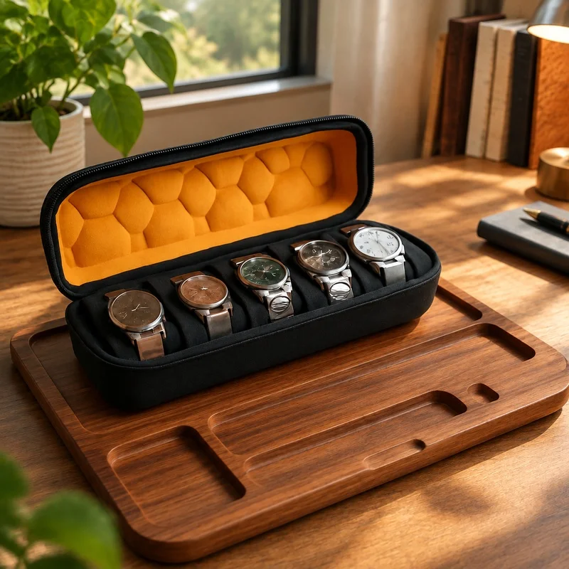 Hard Shell Travel Watch Roll with Soft Microfiber Lining and Cushioned Slots, Holds 1 to 10 Timepieces