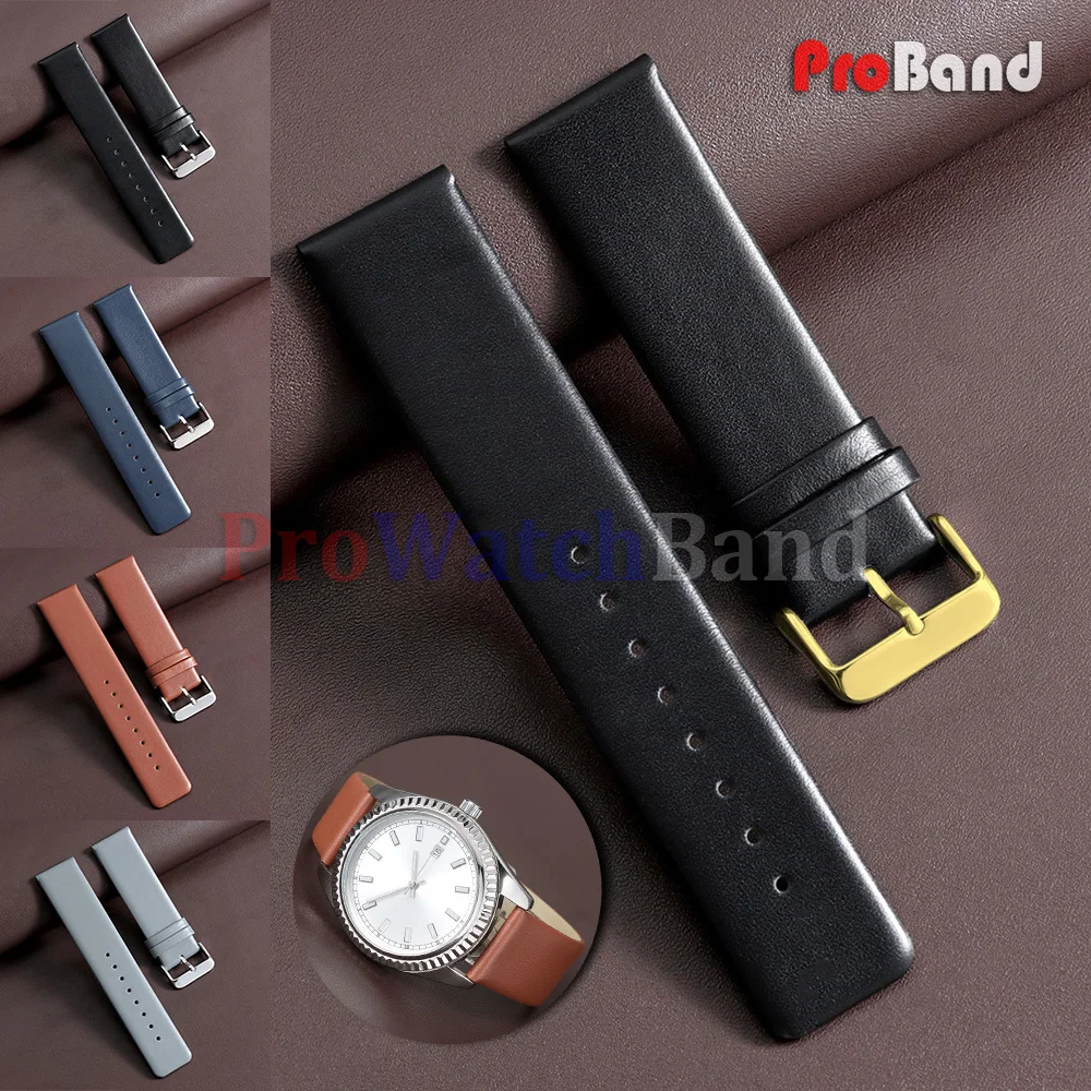 18mm 20mm 22mm Watch Straps Black Brown Grey Blue Genuine Leather Watchband Soft Universal Men Women Gold Buckle Smartwatch Belt