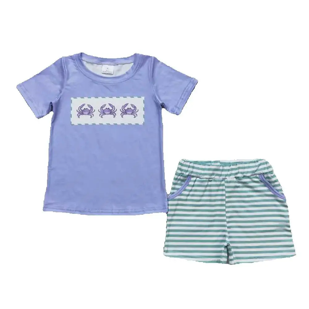 

Baby Boys Blue Crabs Shirt Green Stripes Shorts Clothes Sets