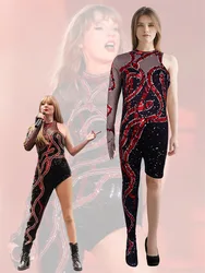 Taylor cosplay Swift Eras Tour Sparkles 3D printed costume sexy black single leg jumpsuit Halloween women's costume